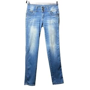 Tush Push Jeans Womens Size 7 Medium Wash Triple Button Skinny Denim Pants